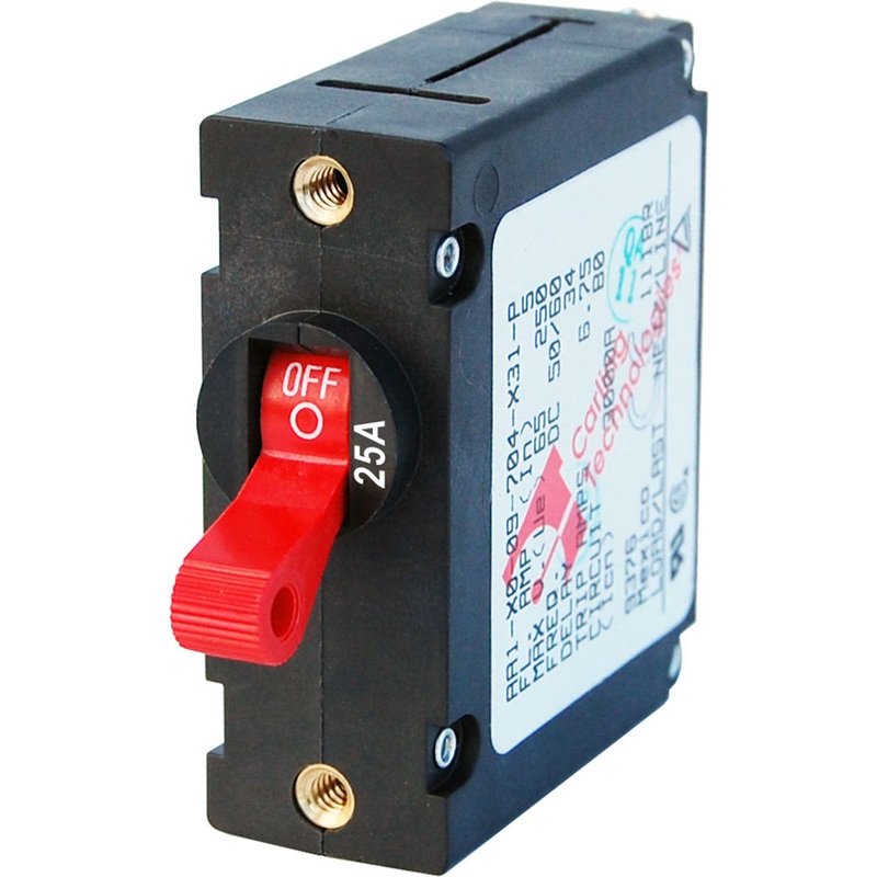 Blue Sea 7217 AC / DC Single Pole Magnetic World Circuit Breaker  –  25 Amp Red – 7217