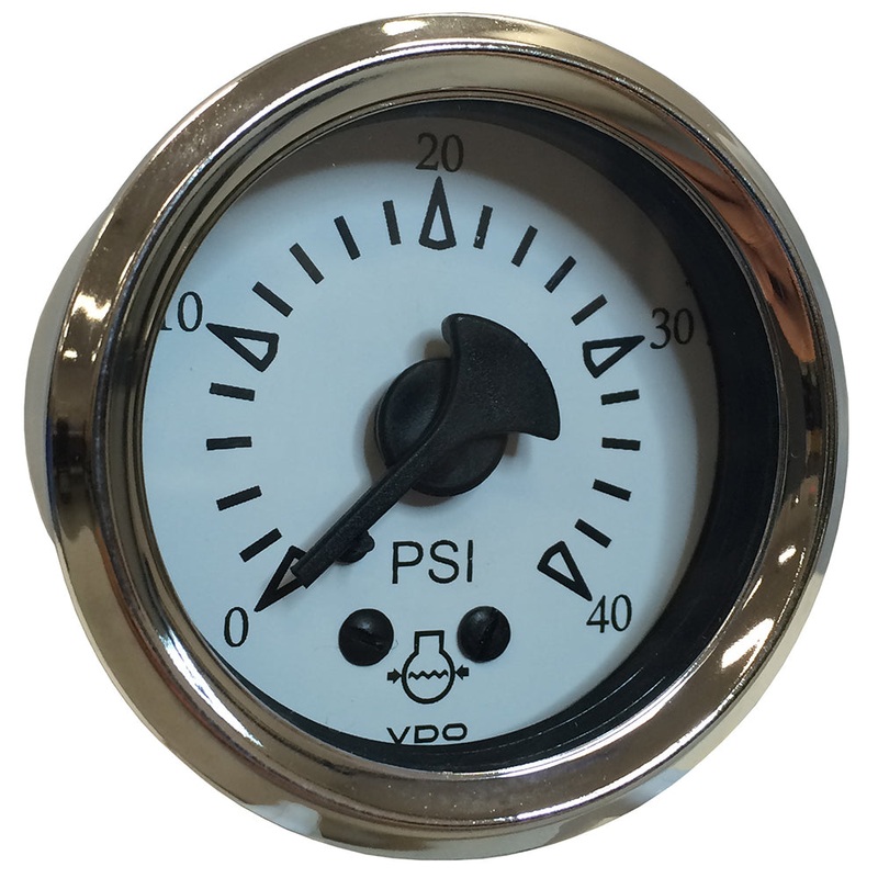 VDO Cockpit Marine 52MM (2-1/16) Mechanical Water Pressure Gauge – White Dial/Chrome Bezel – 150-15283