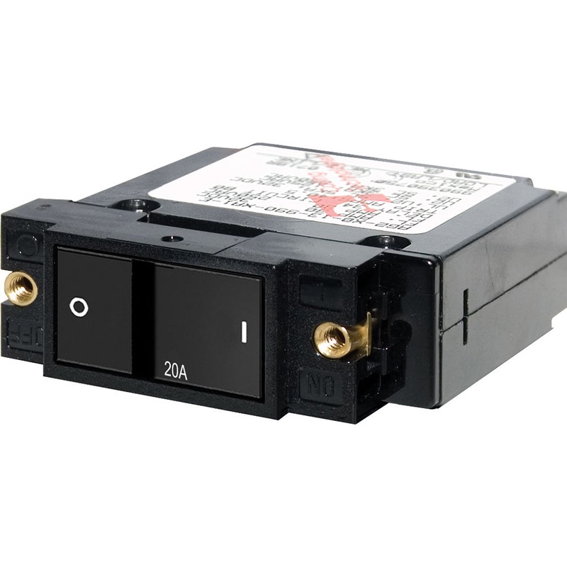 Blue Sea 7404 Single Pole Small Case 2 Flat Rocker Circuit Breaker  –  20 Amp – 7404