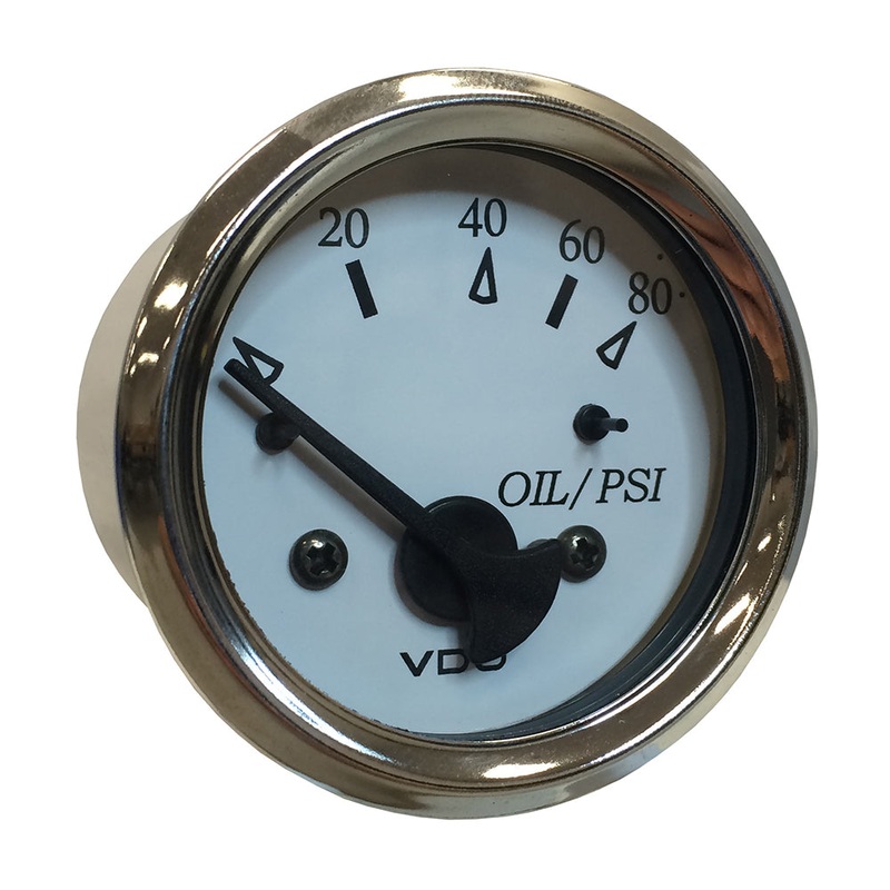 VDO Cockpit Marine 52MM (2-1/16) Oil Pressure Gauge – White Dial/Chrome Bezel – 350-15276