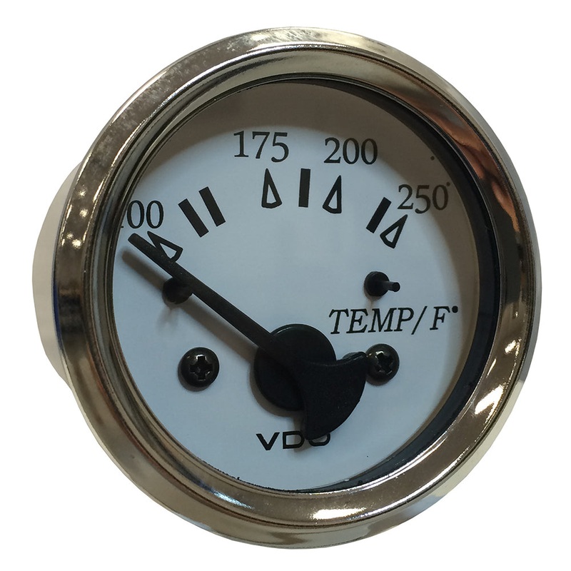 VDO Cockpit Marine 52MM (2-1/16) Water Temp. Gauge – 0-250F – White Dial/Chrome Bezel – 310-15277