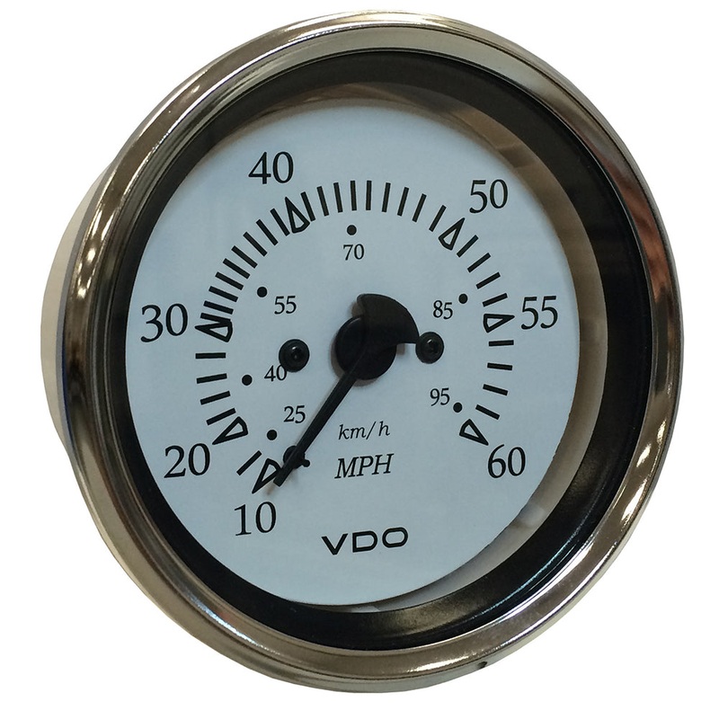 VDO Cockpit Marine 85MM (3-3/8) Pitot Speedometer – 0 to 60 MPH – White Dial/Chrome Bezel – 260-15270