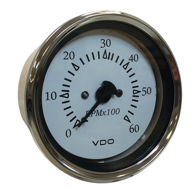 VDO Cockpit Marine 85MM (3-3/8) Sterndrive Tachometer – White Dial/Chrome Bezel – 333-15274