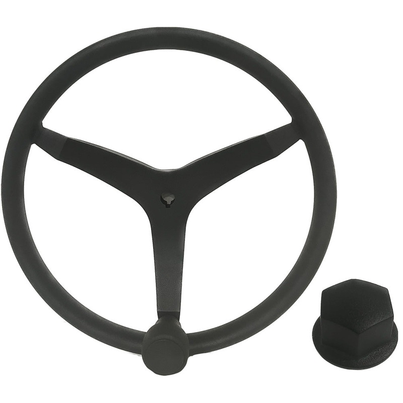 Uflex – V46 – 13.5 Stainless Steel Steering Wheel w/Speed Knob & Chrome Nut – Black – V46B KIT
