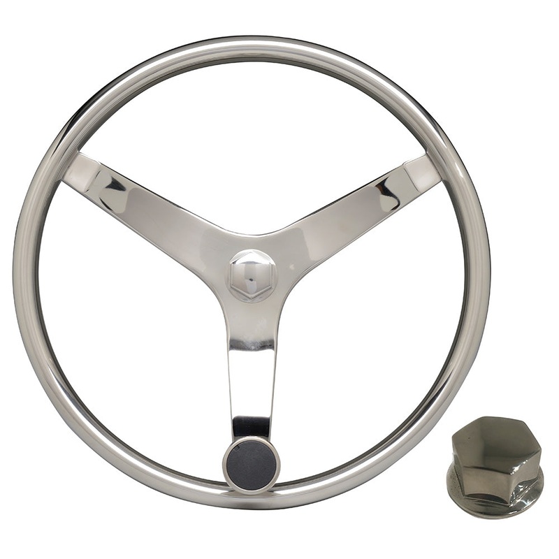 Uflex – V46 – 13.5 Stainless Steel Steering Wheel w/Speed Knob & Chrome Nut – V46 KIT