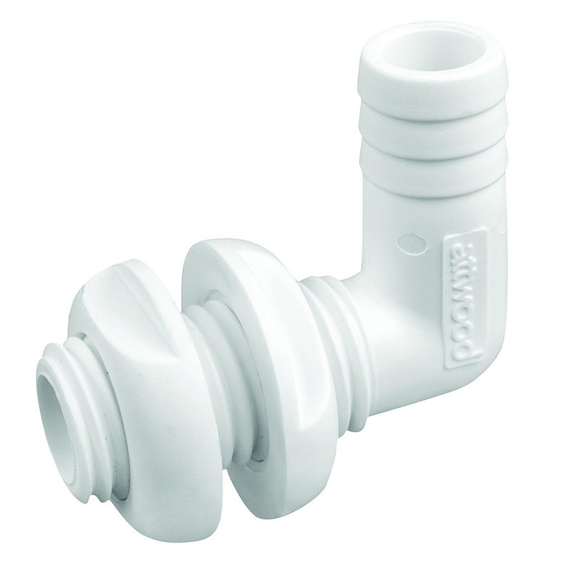 Attwood White Plastic 90 Degree Thru-Hull Connector – 3/4 Inner Diameter – 3877-3