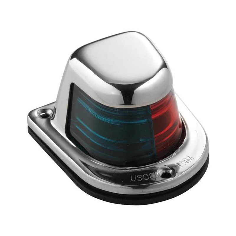 Attwood 1-Mile Deck Mount, Bi-Color Red/Green Combo Sidelight – 12V – Stainless Steel Housing – 66318-7