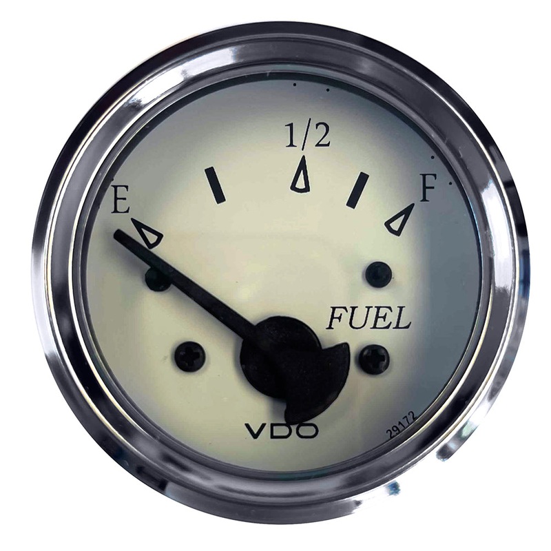 VDO Cockpit Marine 52MM (2-1/16) Fuel Level Gauge – White Dial/Chrome Bezel – 301-15278