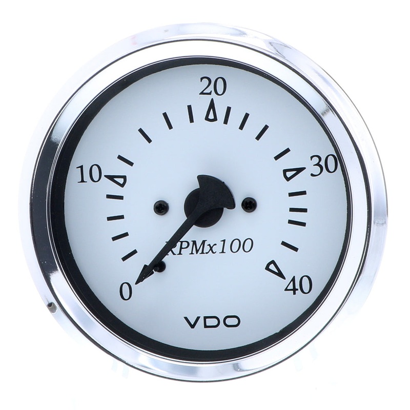 VDO Cockpit Marine 85MM (3-3/8) Diesel Tachometer – 4000 RPM – White Dial/Chrome Bezel333-15273 – 333-15273