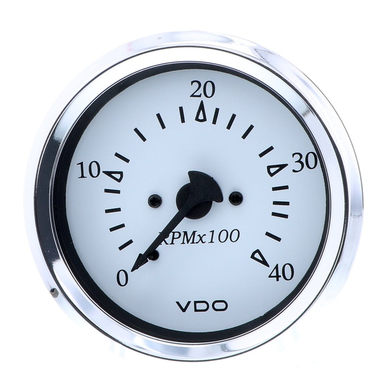 VDO Cockpit Marine 85MM (3-3/8) Diesel Tachometer – Alternator Input – White Dial/Chrome Bezel333-15272 – 333-15272