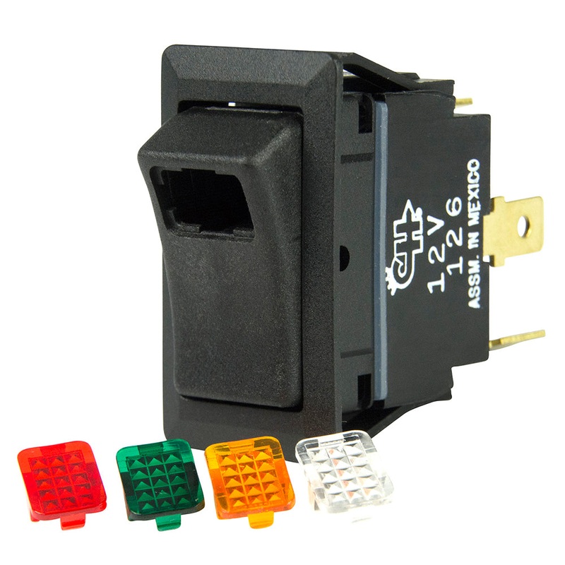 BEP SPST Rocker Switch – 1-LED w/4-Colored Covers – 12V/24V – ON/OFF – 1001716