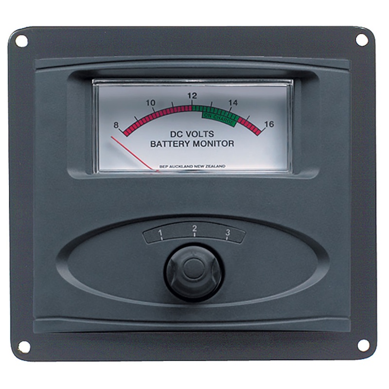BEP 3 Input Panel Mounted Analog 12V Battery Condition Meter (Expanded Scale 8-16V DC Range) – 80-601-0020-00
