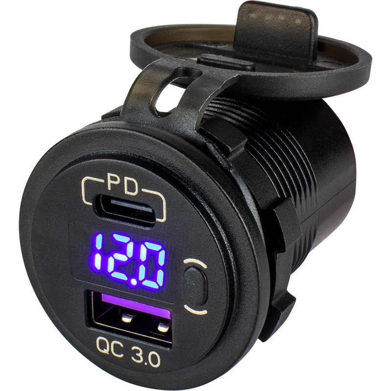 Sea-Dog Round USB & USB-C Power Socket w/Hidden Voltmeter – 426518-1