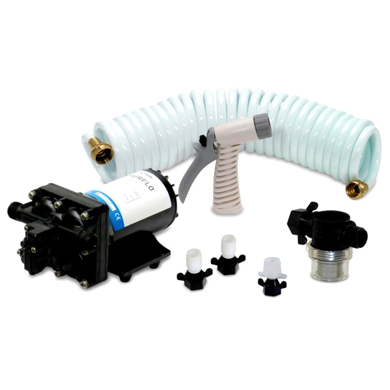 SHURFLO BLASTERII Washdown Kit – 12VDC, 3.5GPM with 25′ Hose, Nozzle, Strainer & Fittings – 4338-121-E07