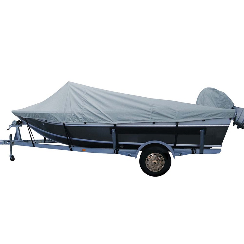 Carver Poly-Flex II Styled-to-Fit Boat Cover f/18.5′ Aluminum Boats w/High Forward Mounted Windshield – Grey – 79018F-10
