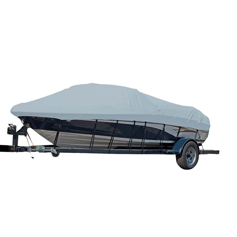 Carver Sun-DURA Styled-to-Fit Boat Cover f/21.5′ Sterndrive V-Hull Runabout Boats (Including Eurostyle) w/Windshield & Hand/Bow Rails – Grey – 77121S-11