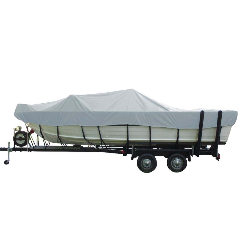 Carver Poly-Flex II Wide Series Styled-to-Fit Boat Cover f/18.5′ Aluminum V-Hull Sterndrive Boats with Walk-Thru Windshield – Grey – 72418F-10