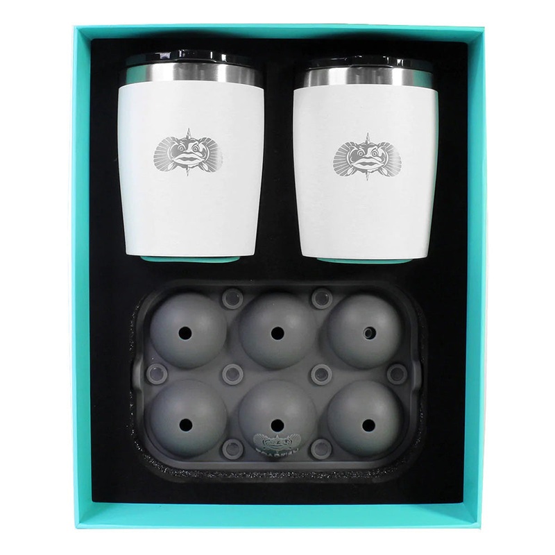 Toadfish Non-Tipping 10oz White Rocks Tumblers w/Ice Ball Tray – 2 Tumblers – 1119