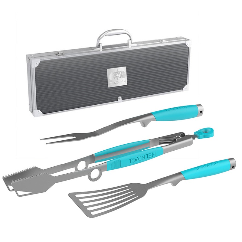 Toadfish Ultimate Grill Set + Case – Tongs, Spatula & Fork – 1092
