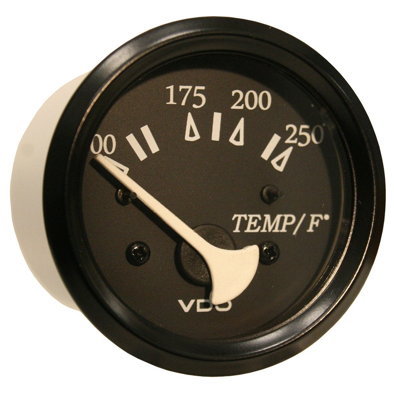 VDO Allentare Black 250F Water Temperature Gauge – Use with Marine 450-29 Ohm Sender – 12V – Black Bezel – 310-11801