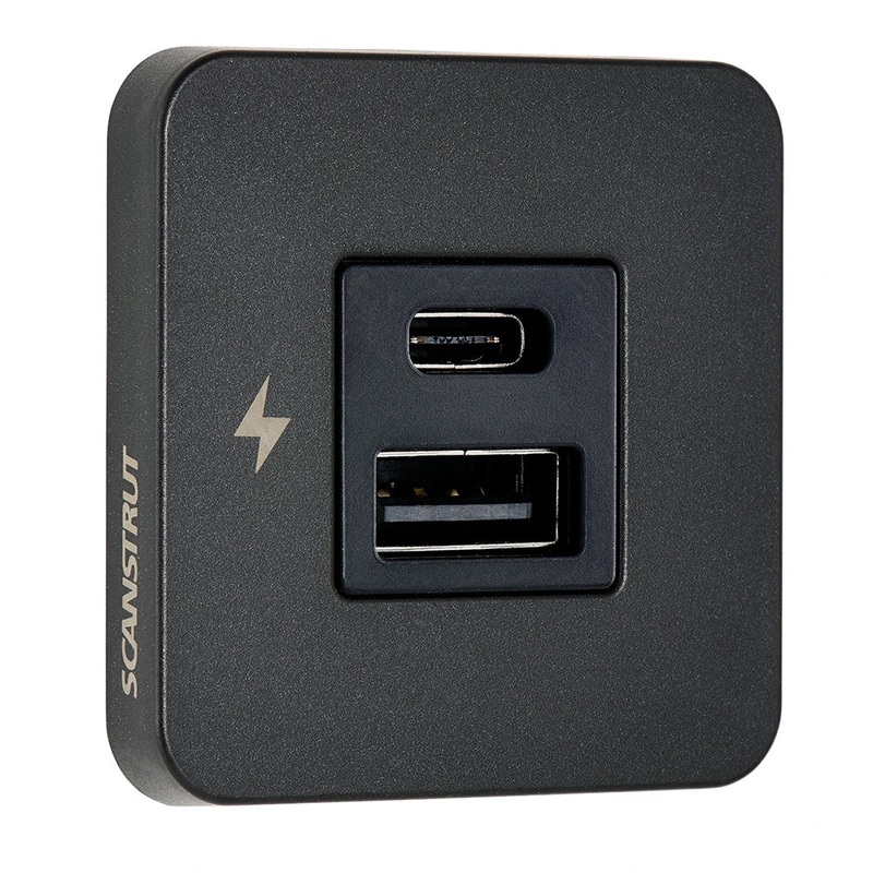 Scanstrut TILE USB-A/USB-C Interior Charging Socket – 12/24V – Black Bezel