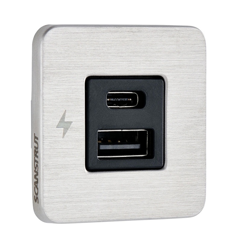 Scanstrut TILE USB-A/USB-C Interior Charging Socket – 12/24V – Stainless Steel Bezel