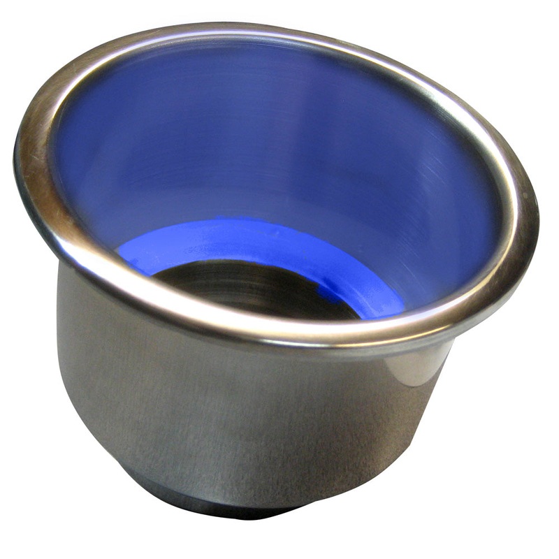 Whitecap Flush Mount Cup Holder with Blue LED Light – Stainless Steel – S-3511BC