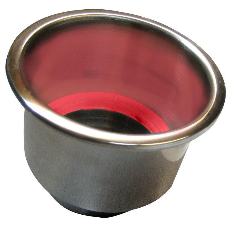 Whitecap Flush Mount Cup Holder with Red LED Light – Stainless Steel – S-3511RC