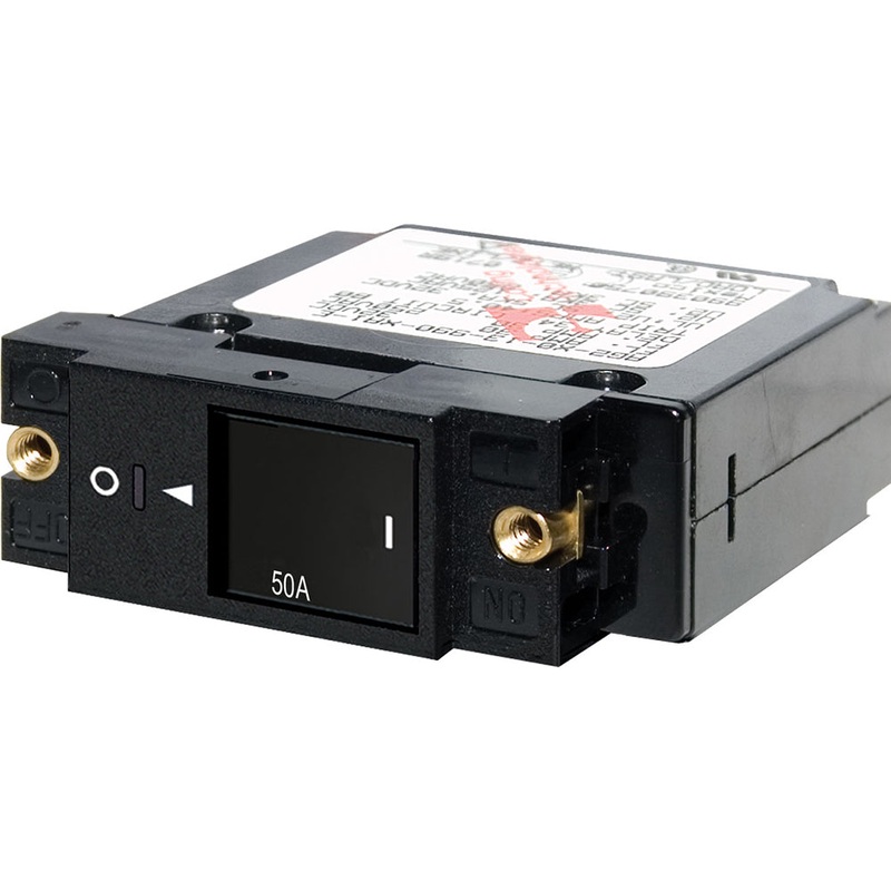 Blue Sea 7433 Single Pole Small Case 2 Slot Reset Rocker Circuit Breaker  –  50 Amp – 7433