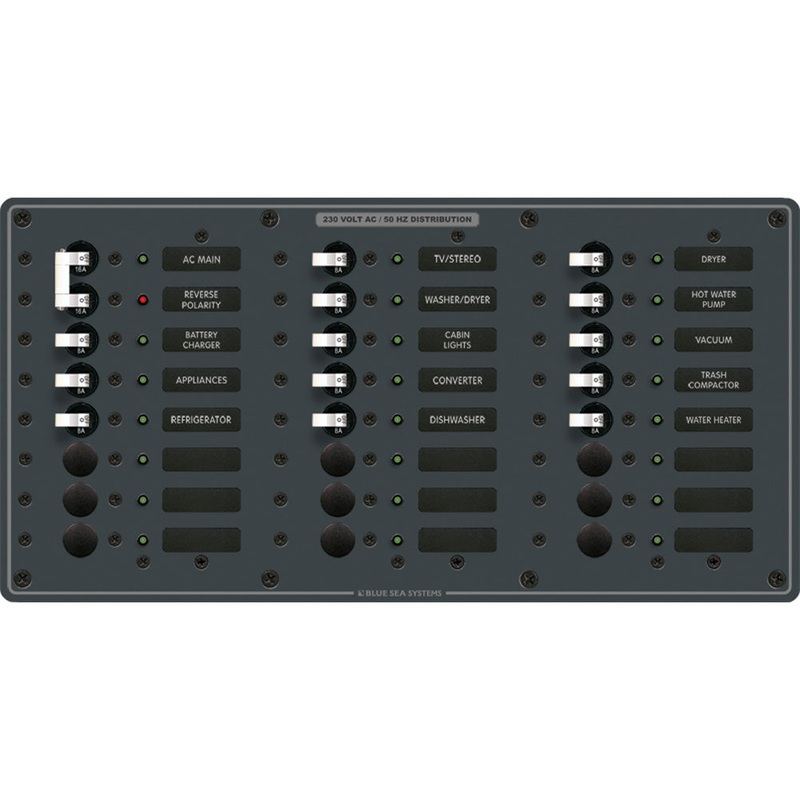Blue Sea 8565 Breaker Panel – AC Main + 22 Positions (European) – White – 8565