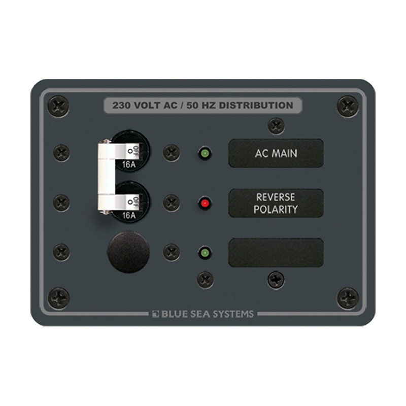 Blue Sea 8129 AC Main + Branch A-Series Toggle Circuit Breaker Panel (230V) – Main + 1 Position – 8129