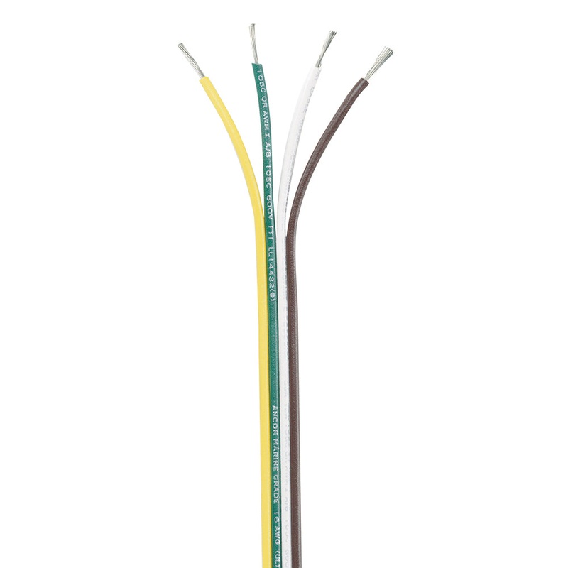 Ancor Ribbon Bonded Cable – 16/4 AWG – Brown/Green/White/Yellow – Flat – 250′ – 154525