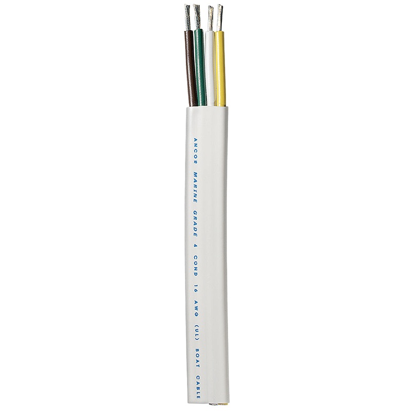 Ancor Trailer Cable – 16/4 AWG – Yellow/White/Green/Brown – Flat – 300′ – 154030