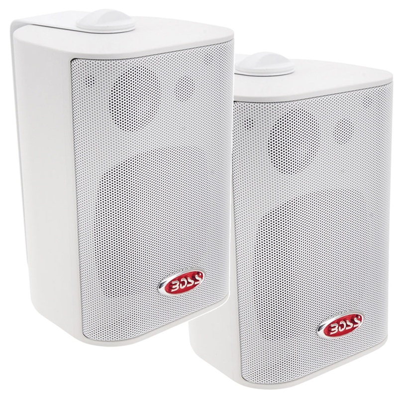 Boss Audio MR4.3W 4 3-Way Marine Enclosed System Box Speakers – 200W – White – MR4.3W