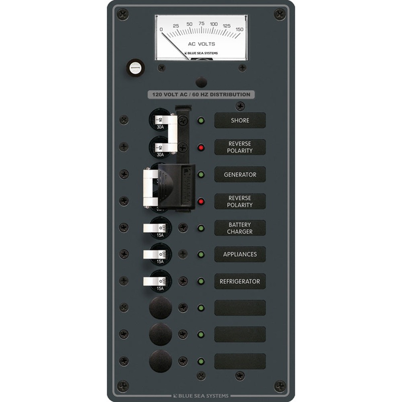 Blue Sea 8489 Breaker Panel – AC 2 Sources + 6 Positions – White – 8489