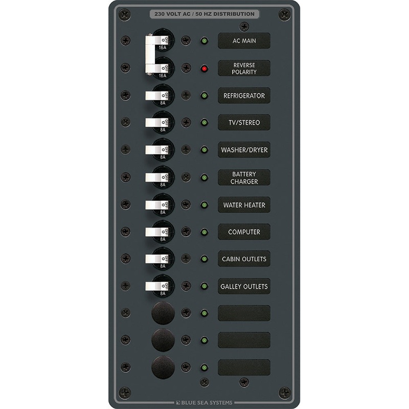 Blue Sea 8585 Breaker Panel – AC Main + 11 Positions (European) – White – 8585