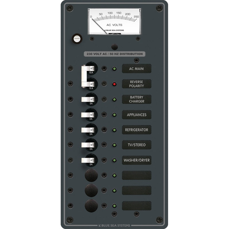 Blue Sea 8588 Breaker Panel – AC Main + 8 Positions (European) – White – 8588