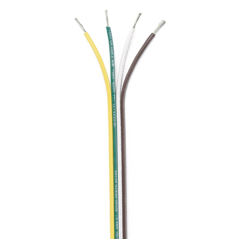 Ancor Ribbon Bonded Cable – 16/4 AWG – Brown/Green/White/Yellow – Flat – 100′ – 154510