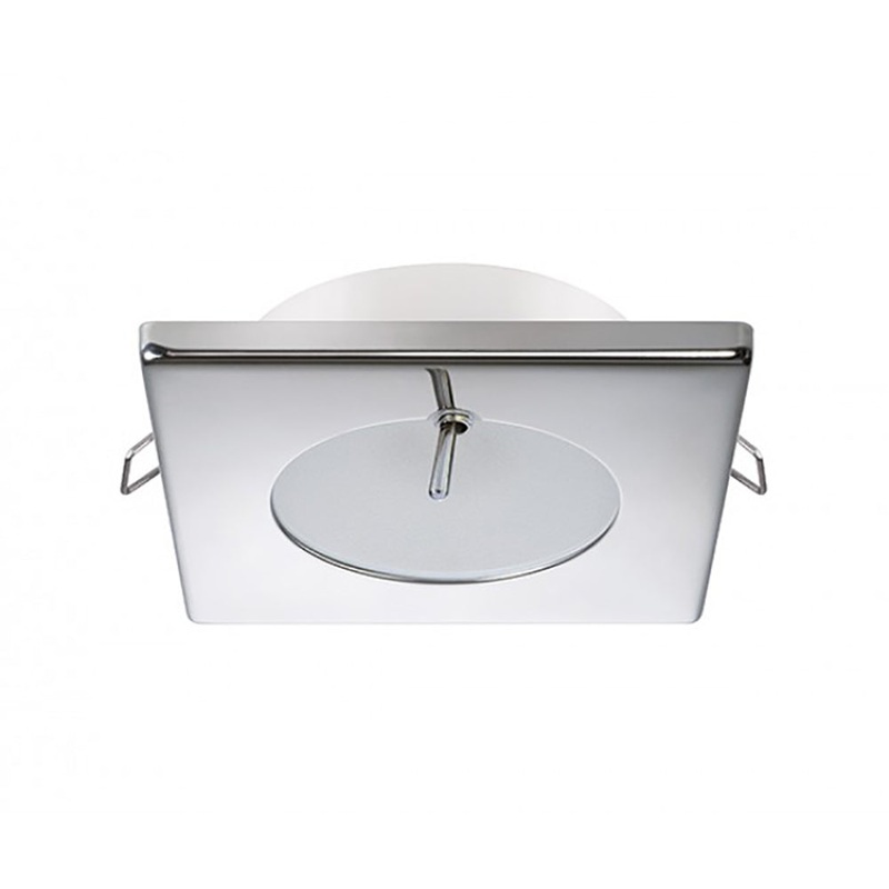 Quick Bryan CS Downlight LED –  2W, IP40, Spring Mounted w/Switch – Square Stainless Bezel, Round Warm White Light – FAMP3472X02CA00