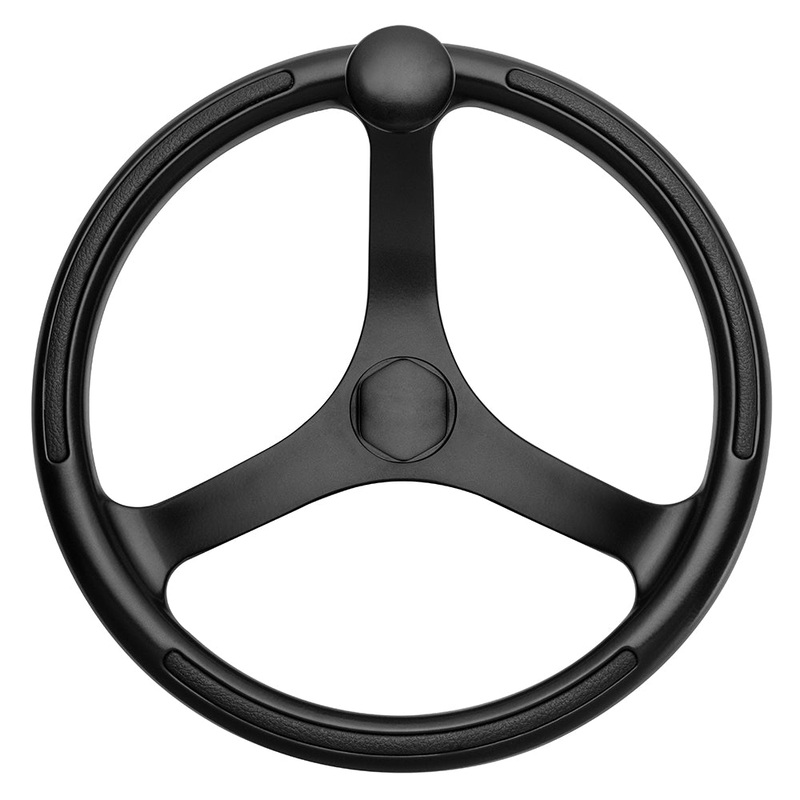 Schmitt Marine Primus Wheel 13.5 Black 3/4 Tapered Shaft w/Knob Finger Grips – Black Powder Coat – 742132BFGK