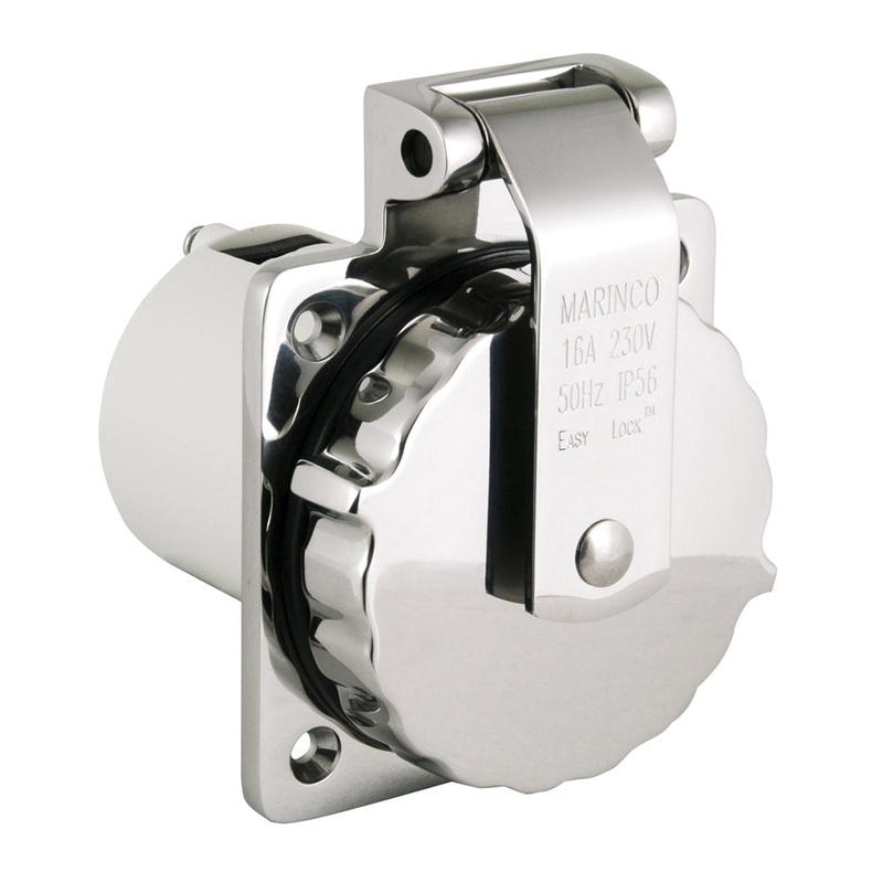 Marinco 16A 230V Easy Lock 316 Stainless Steel Inlet – 303SSEL-BXPK