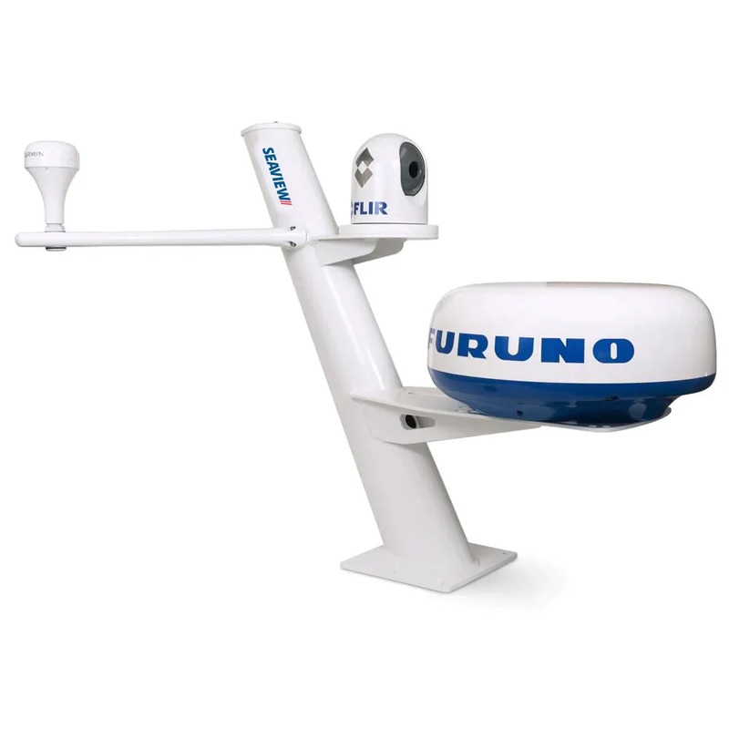 Seaview 30 Tapered Closed Dome Aft Leaning Radar Mount w/Camera/Searchlight Mount, Removable Spreaders & 10×10 Base Plate
