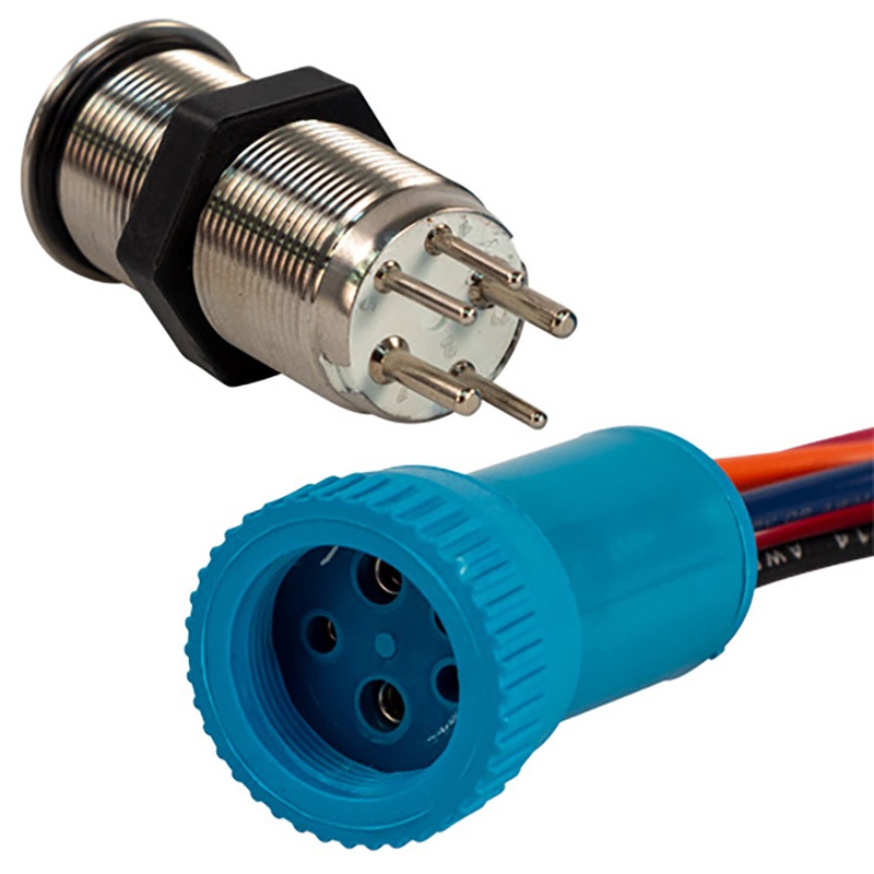 Bluewater 19mm In-Rush Push Button Switch – Nav/Anchor Off/On/On – Blue/Green/Red LED – 4′ Lead – 9057-3114-4