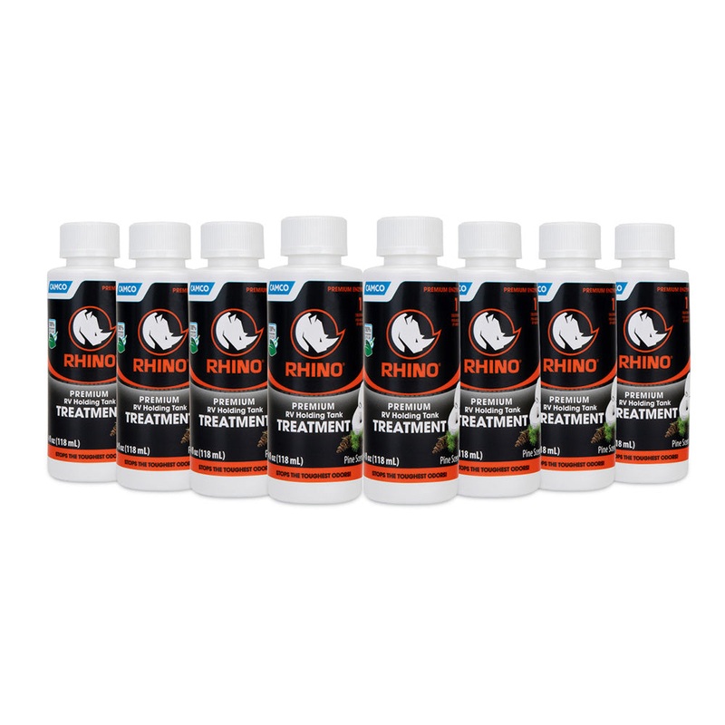 Camco Rhino Premium RV Holding Tank Treatment – 8 Single 4oz Bottles – 41511