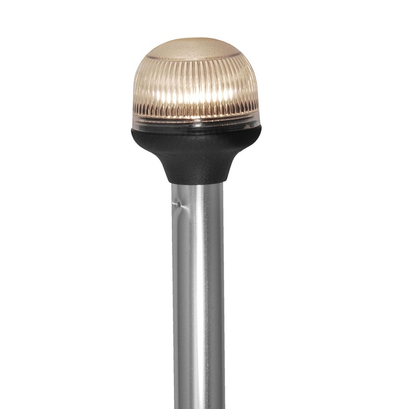 Attwood All-Around Fold-Down Incandescent Anti-Glare Lens Light – 20 Aluminum Pole – 12V – Horizontal Composite Base