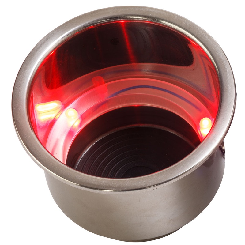 Sea-Dog LED Flush Mount Combo Drink Holder w/Drain Fitting – Red LED – 588071-1