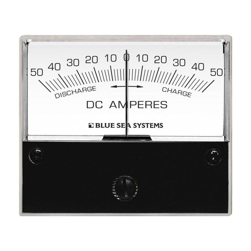 Blue Sea 8252 DC Zero Center Analog Ammeter – 2-3/4 Face, 50-0-50 Amperes DC – 8252