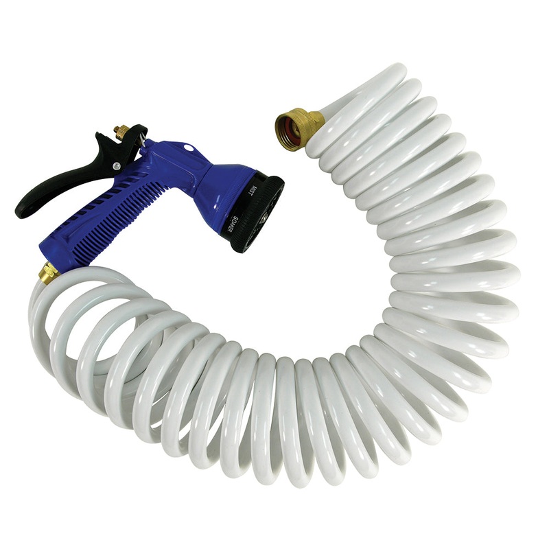 15′ White Coiled Hose  with Adjustable Nozzle – P-0440