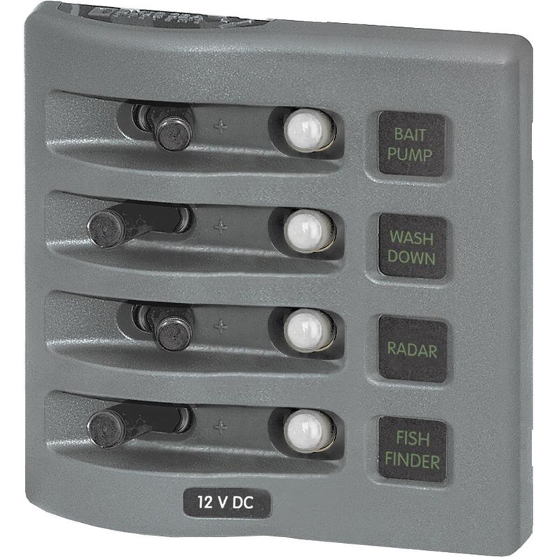 Blue Sea 4374 WeatherDeck Water Resistant Circuit Breaker Panel – 4 Position – Grey – 4374
