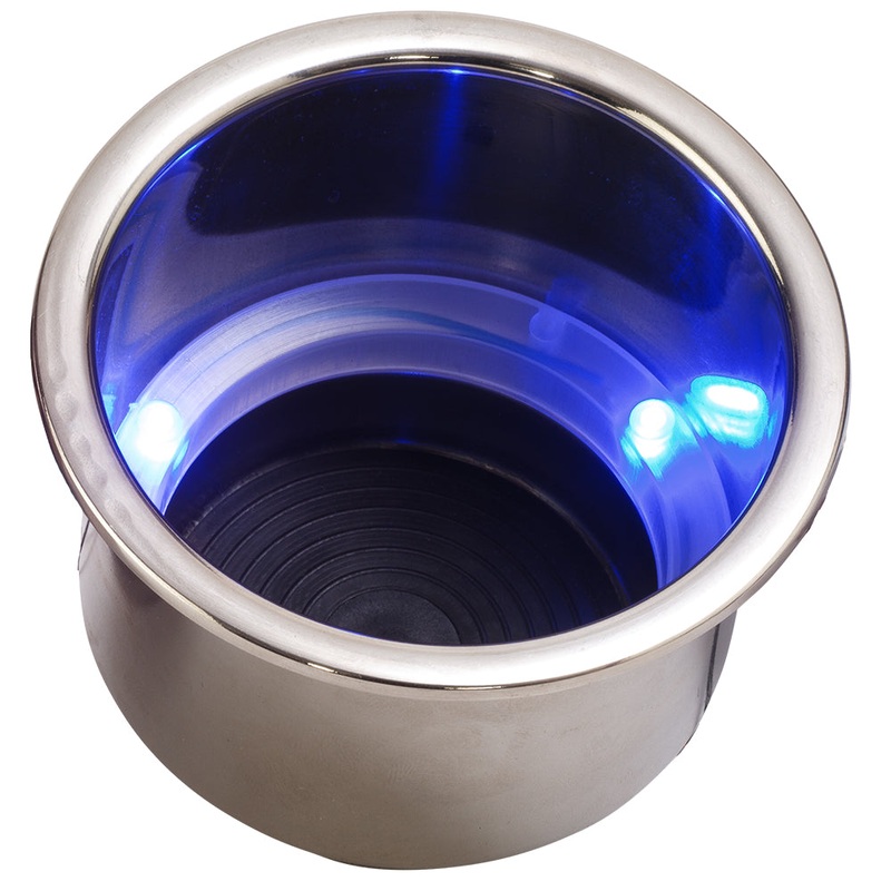Sea-Dog LED Flush Mount Combo Drink Holder w/Drain Fitting – Blue LED – 588074-1